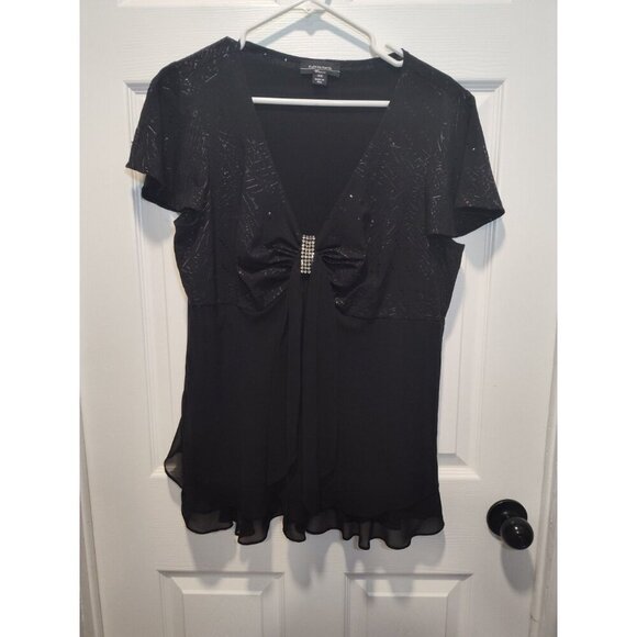 Vtg R&M Richards Woman Top Plus Size 14W Black Sequin Rhinestone Cocktail Blouse - Picture 6 of 10